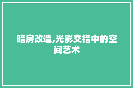 暗房改造,光影交错中的空间艺术