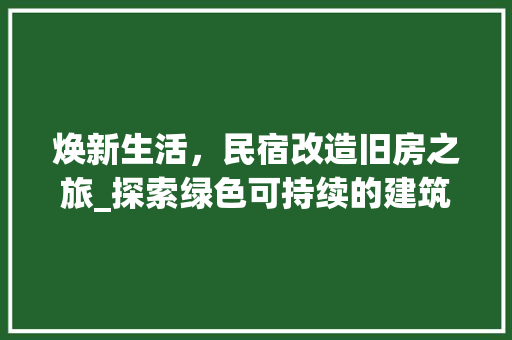 焕新生活，民宿改造旧房之旅_探索绿色可持续的建筑艺术