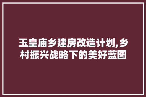 玉皇庙乡建房改造计划,乡村振兴战略下的美好蓝图