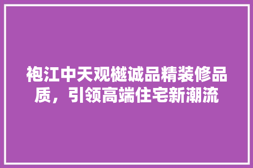 袍江中天观樾诚品精装修品质，引领高端住宅新潮流