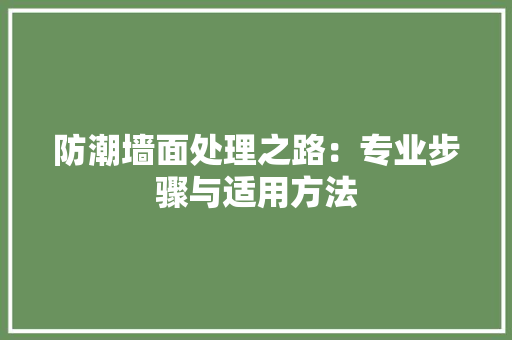 防潮墙面处理之路：专业步骤与适用方法