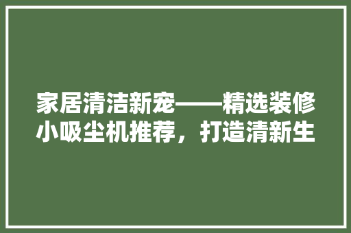 家居清洁新宠——精选装修小吸尘机推荐，打造清新生活空间