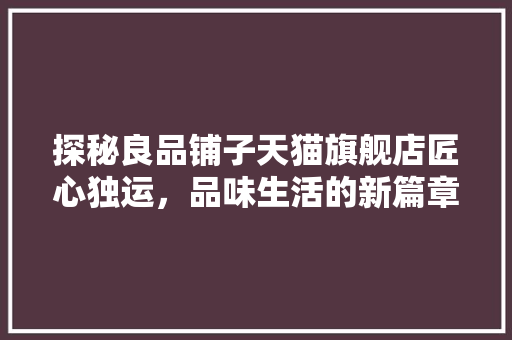 探秘良品铺子天猫旗舰店匠心独运，品味生活的新篇章