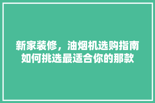 新家装修，油烟机选购指南如何挑选最适合你的那款