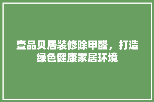 壹品贝居装修除甲醛，打造绿色健康家居环境 工艺流程