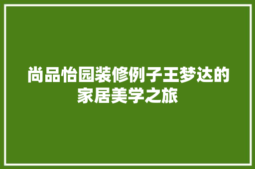 尚品怡园装修例子王梦达的家居美学之旅