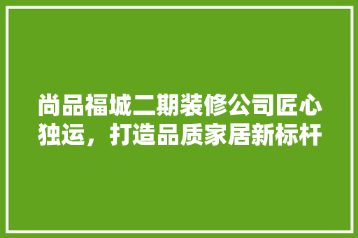 尚品福城二期装修公司匠心独运，打造品质家居新标杆