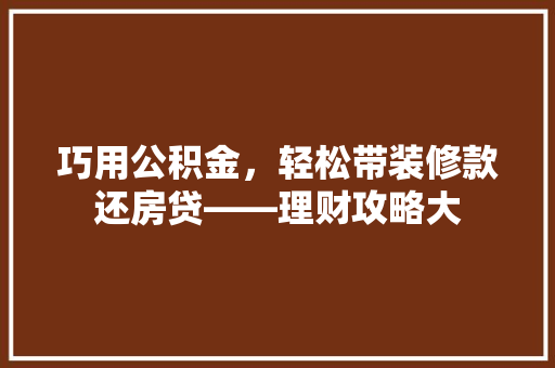 巧用公积金，轻松带装修款还房贷——理财攻略大