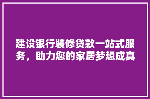建设银行装修贷款一站式服务，助力您的家居梦想成真
