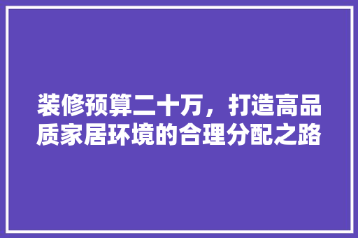 装修预算二十万，打造高品质家居环境的合理分配之路