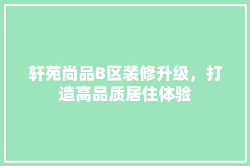 轩苑尚品B区装修升级，打造高品质居住体验