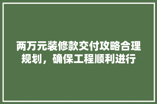 两万元装修款交付攻略合理规划，确保工程顺利进行