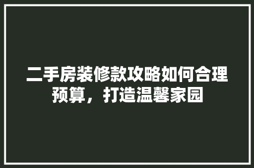 二手房装修款攻略如何合理预算，打造温馨家园