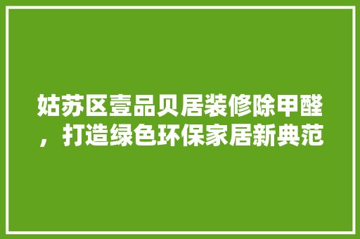 姑苏区壹品贝居装修除甲醛，打造绿色环保家居新典范