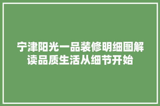 宁津阳光一品装修明细图解读品质生活从细节开始