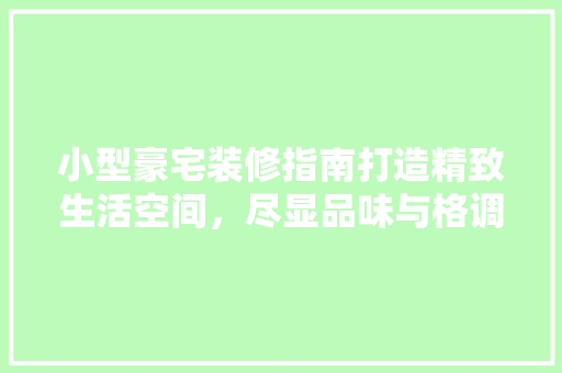 小型豪宅装修指南打造精致生活空间，尽显品味与格调