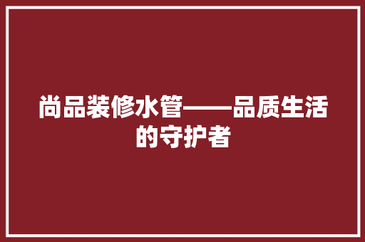 尚品装修水管——品质生活的守护者
