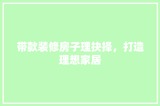 带款装修房子理抉择，打造理想家居