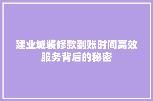 建业城装修款到账时间高效服务背后的秘密