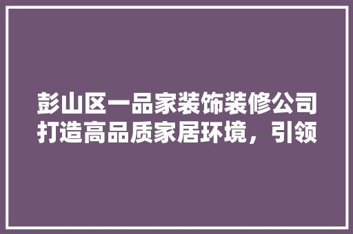 彭山区一品家装饰装修公司打造高品质家居环境，引领行业新潮流