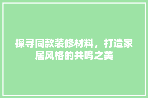 探寻同款装修材料，打造家居风格的共鸣之美