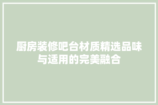 厨房装修吧台材质精选品味与适用的完美融合