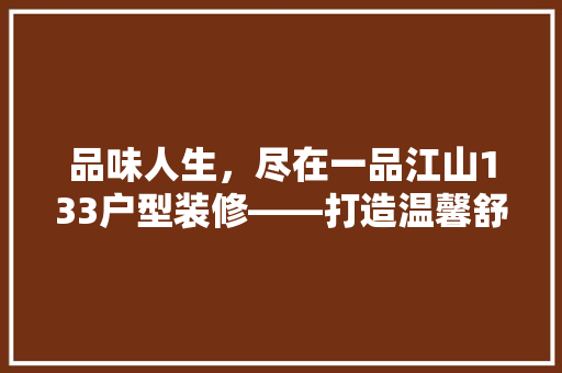 品味人生，尽在一品江山133户型装修——打造温馨舒适的家居空间