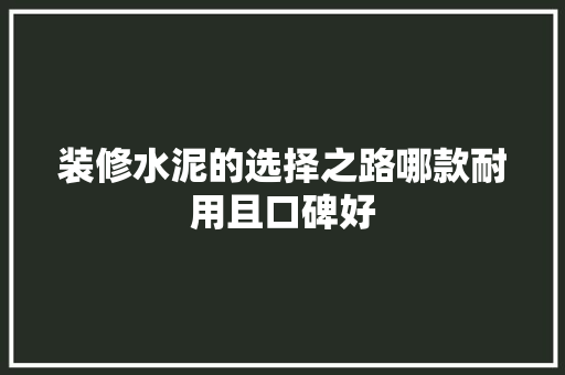 装修水泥的选择之路哪款耐用且口碑好