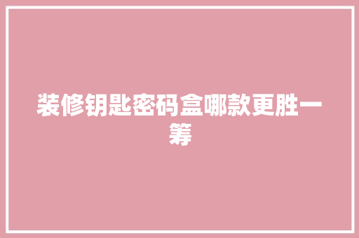 装修钥匙密码盒哪款更胜一筹