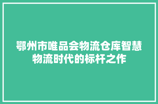鄂州市唯品会物流仓库智慧物流时代的标杆之作