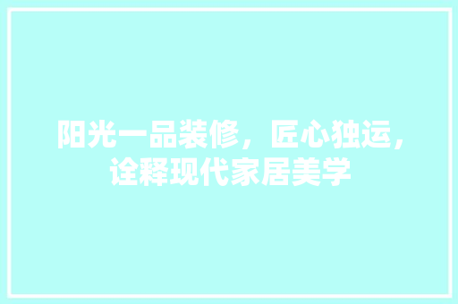 阳光一品装修，匠心独运，诠释现代家居美学