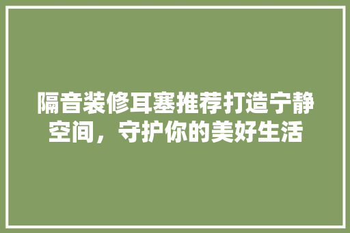 隔音装修耳塞推荐打造宁静空间，守护你的美好生活