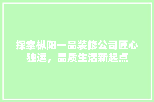 探索枞阳一品装修公司匠心独运，品质生活新起点