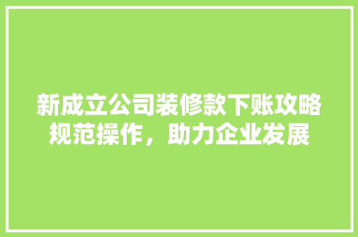 新成立公司装修款下账攻略规范操作，助力企业发展