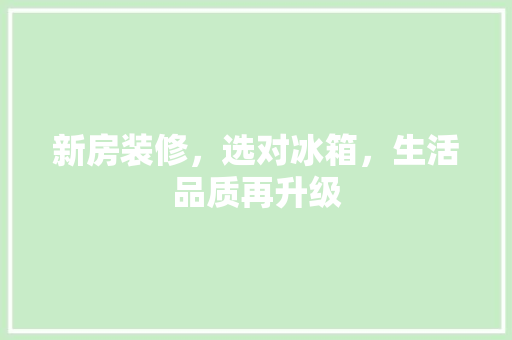 新房装修，选对冰箱，生活品质再升级