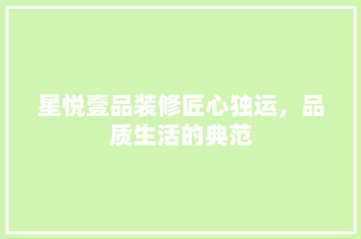 星悦壹品装修匠心独运，品质生活的典范