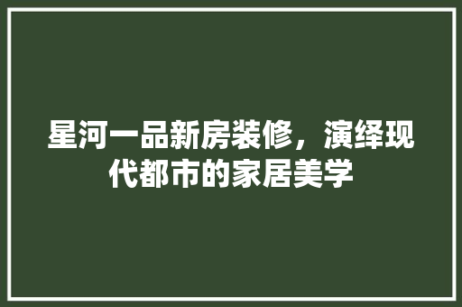 星河一品新房装修，演绎现代都市的家居美学