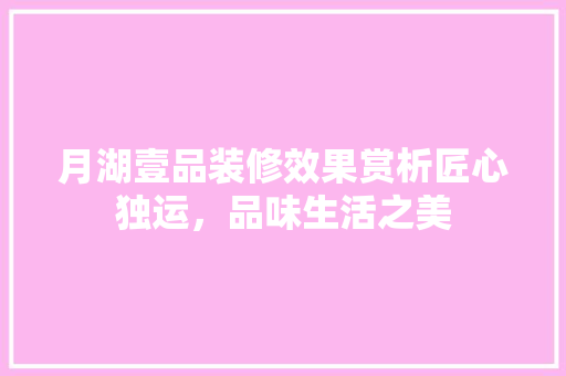 月湖壹品装修效果赏析匠心独运，品味生活之美