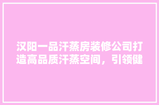汉阳一品汗蒸房装修公司打造高品质汗蒸空间，引领健康生活新潮流