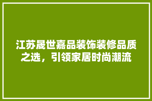 江苏晟世嘉品装饰装修品质之选，引领家居时尚潮流