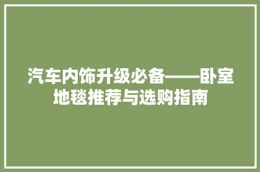 汽车内饰升级必备——卧室地毯推荐与选购指南