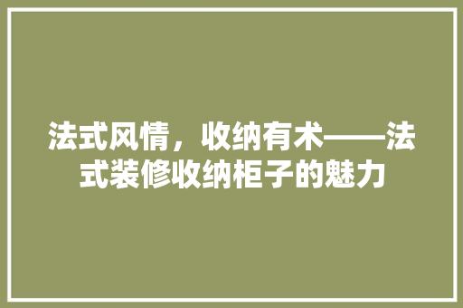 法式风情，收纳有术——法式装修收纳柜子的魅力