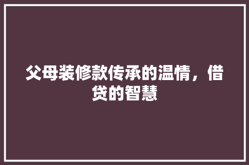 父母装修款传承的温情，借贷的智慧