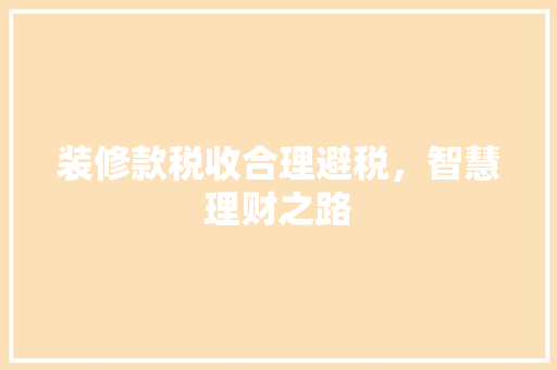 装修款税收合理避税，智慧理财之路