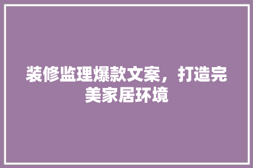 装修监理爆款文案，打造完美家居环境