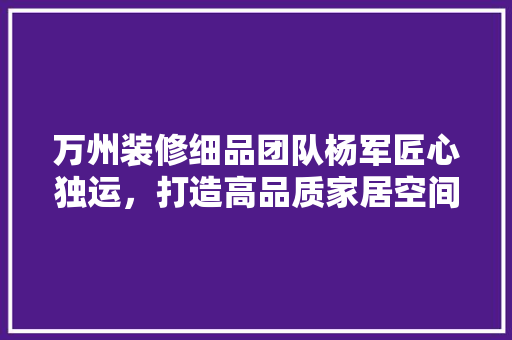 万州装修细品团队杨军匠心独运，打造高品质家居空间