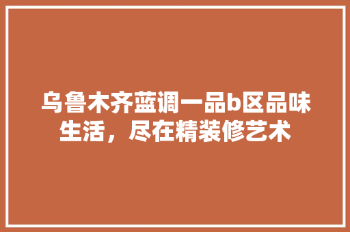 乌鲁木齐蓝调一品b区品味生活，尽在精装修艺术