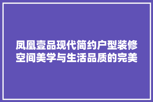 凤凰壹品现代简约户型装修空间美学与生活品质的完美融合