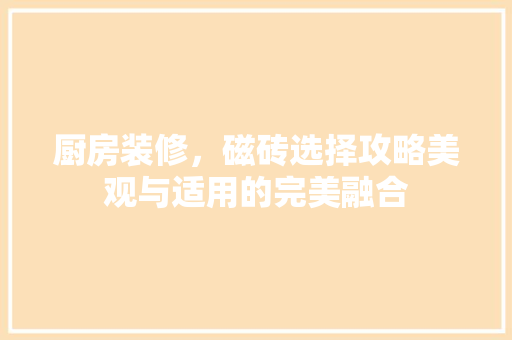 厨房装修，磁砖选择攻略美观与适用的完美融合