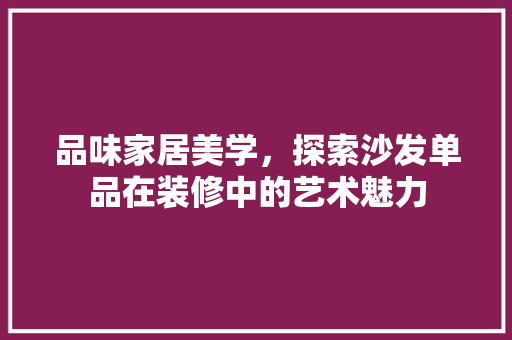 品味家居美学，探索沙发单品在装修中的艺术魅力